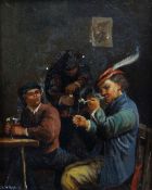 NINETEENTH CENTURY FLEMISH SCHOOL oil on panel - three figures smoking & drinking, 20 x 16cms