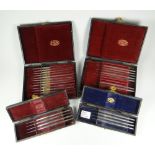 FOUR CASED SETS OF OPTHALMIC PRECISION INSTRUMENTS including set of four Pooley's iridotamy knives