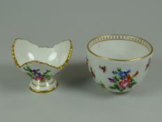 A MEISSEN PORCELAIN EYEBATH & CUP having floral relief decoration to each with gilded detail &