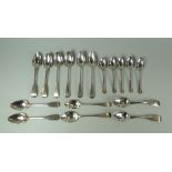 A COLLECTION OF ENGLISH SILVER TEA-SPOONS being two sets of six Georgian, 3.1ozs and 3ozs and a