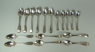 A COLLECTION OF ENGLISH SILVER TEA-SPOONS being two sets of six Georgian, 3.1ozs and 3ozs and a