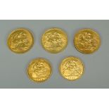 THREE GOLD FULL-SOVEREIGNS & TWO HALF SOVEREIGNS 1907, 1912, 1912 (full), 1906, 1907 (half)