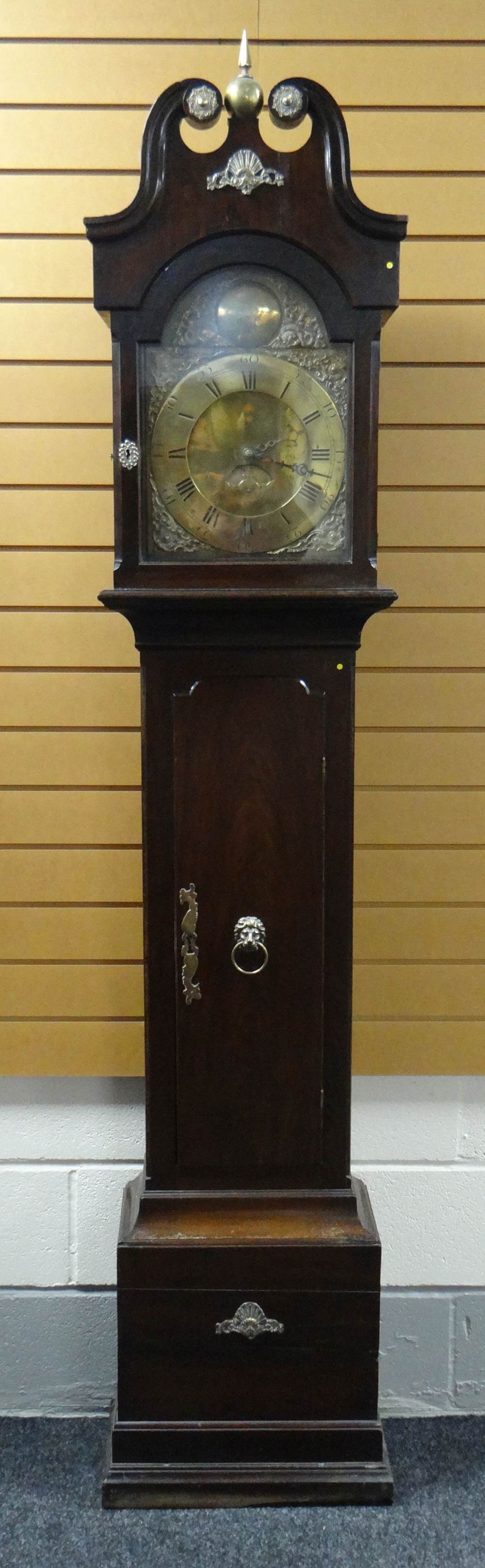 A LATE EIGHTEENTH CENTURY BRASS DIAL LONGCASE CLOCK BY JOSEPH SELLER OF BATH mahogany encased and