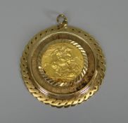 A 1903 GOLD FULL-SOVEREIGN in a non-marked believed gold pendant-mount, total weight 14gms