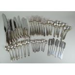 A LARGE QUANTITY OF BIRKS STERLING SILVER CUTLERY comprising eight soup spoons 9ozs, five large