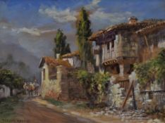 TREVOR HADDON watercolour - Continental scene with ramshackle villa, mule & figure, entitled