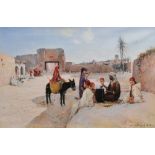 MAURICE BOMPARD (1857-1936) oil on canvas - North African scene with Arabian figures dining in a