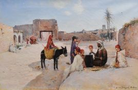 MAURICE BOMPARD (1857-1936) oil on canvas - North African scene with Arabian figures dining in a