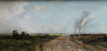 JOHN WINTER oil on canvas - landscape with lane & trees, signed, 29 x 59cms Condition report: some