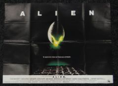 ALIEN original UK cinema poster from 1979, printed by Lonsdale & Bartholomew, folded, pin holes in