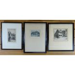 THREE EARLY TWENTIETH CENTURY ETCHINGS of buildings, indistinctly signed, various sizes