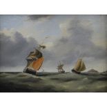 HENRY BIRCHALL oil on canvas, ships in full sail with Mumbles lighthouse in backround entitled verso