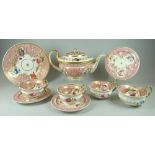 A NINETEENTH CENTURY FLORAL PAINTED PART TEA-SET decorated with floral studies within gilded borders
