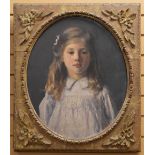 REGINALD GRANGE BRUNDRIT oil on canvas - oval three quarter portrait of a young girl in night