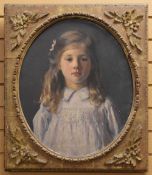 REGINALD GRANGE BRUNDRIT oil on canvas - oval three quarter portrait of a young girl in night