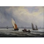 FOLLOWER OF JAMES WILSON CARMICHAEL oil on board - maritime scene with four figures in a rowing