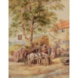 MYLES BIRKET FOSTER watercolour - finely detailed study of an English country inn with figures,