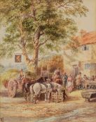 MYLES BIRKET FOSTER watercolour - finely detailed study of an English country inn with figures,