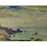 SAMUEL JOHN LAMORNA BIRCH RA watercolour - coastal scene with sailing vessel, signed &