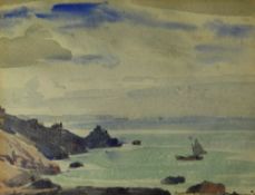 SAMUEL JOHN LAMORNA BIRCH RA watercolour - coastal scene with sailing vessel, signed &