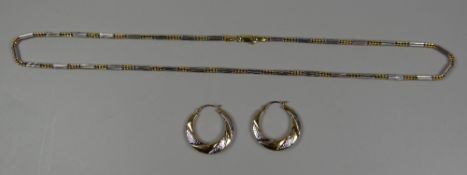 A TWO-TONE 18k GOLD NECKLACE, 13gms, together with a pair of 9ct two-tone gold hoop earrings, 1.
