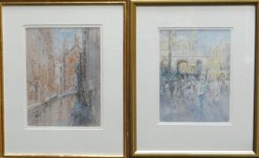DIANA ARMFIELD RA pastel and mixed media, a pair entitled verso 'Feeding the Pigeons, Piazza San