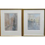 DIANA ARMFIELD RA pastel and mixed media, a pair entitled verso 'Feeding the Pigeons, Piazza San