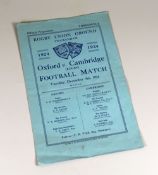 VARSITY MATCH RUGBY UNION PROGRAMME Oxford vs Cambridge tie dated 1924