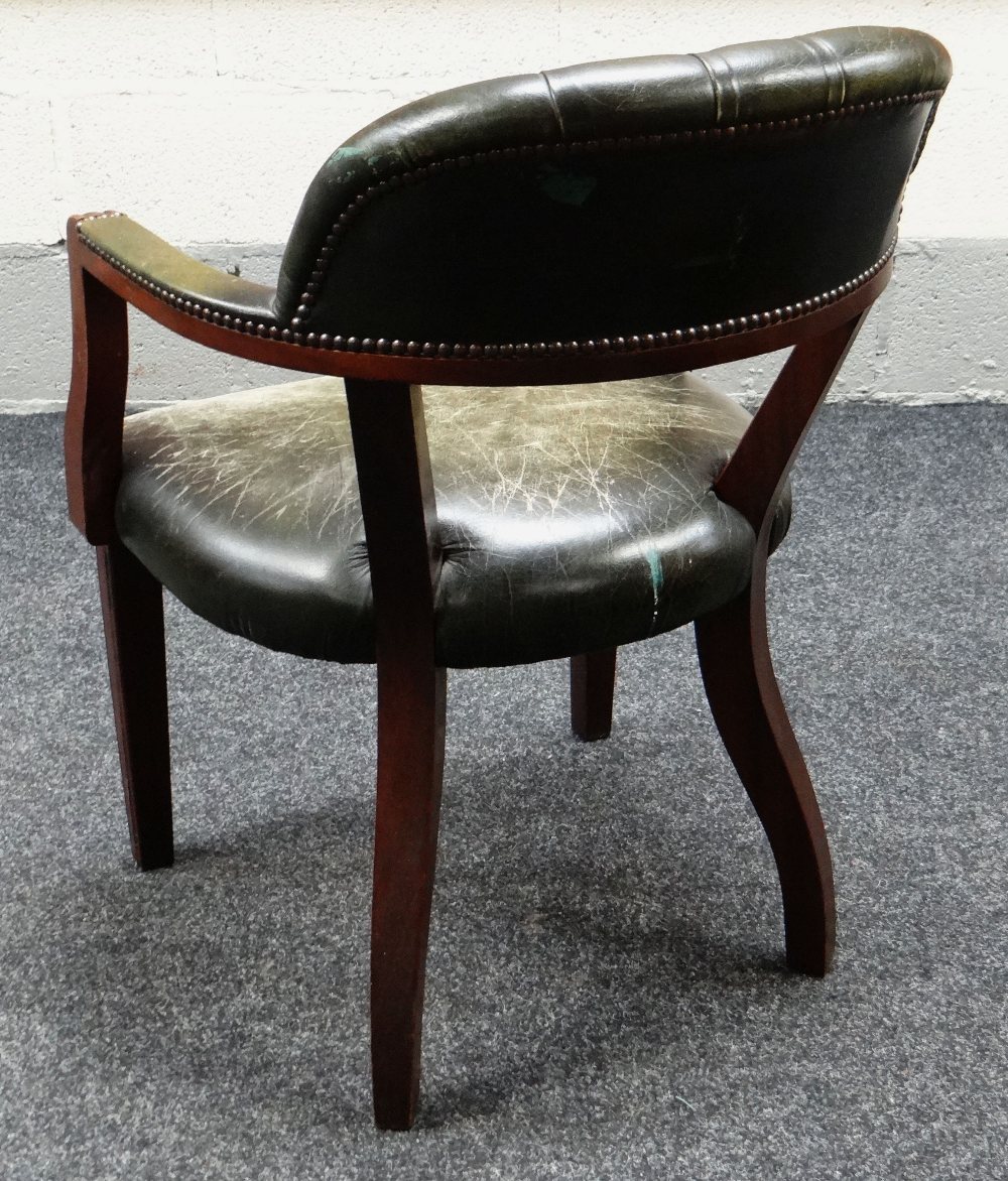 A BUTTONED GREEN LEATHER LIBRARY / DESK CHAIR - Image 2 of 2