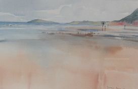 JONATHAN TAYLOR watercolour - entitled verso 'Silly Beach', 35 x 53cms