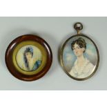 PORTRAIT MINIATURISTS two portrait miniature, one in oval format with double sided portrait of an