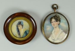 PORTRAIT MINIATURISTS two portrait miniature, one in oval format with double sided portrait of an