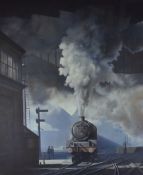 IFOR PRITCHARD watercolour, steam-engine locomotive 5712 in station with figures, signed and dated