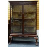 A GOOD TURN OF THE CENTURY STANDING CABINET with two astragal glazed doors having a carved and