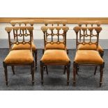 A SET OF SIX VICTORIAN GOTHIC REVIVAL DINING CHAIRS with cushioned drop-in seats