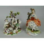 A MEISSEN PORCELAIN FIGURINE OF TWO LOVERS with lamb at their feet, together with a Capodimonte