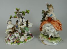 A MEISSEN PORCELAIN FIGURINE OF TWO LOVERS with lamb at their feet, together with a Capodimonte