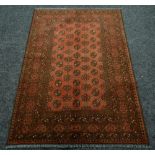 AFGHAN RUG double knot, washed red, Bukhara design, 121 x 176cms