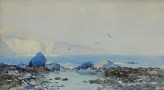 F M BELLE SMITH watercolour - coastal scene with gulls, signed, 16 x 28cms Provenance: Estate of