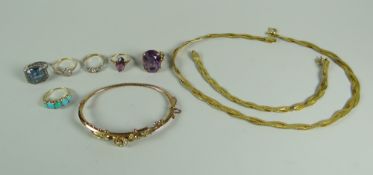 COLLECTION OF VARIOUS RINGS ETC including three in 9ct yellow gold, one 18ct floral diamond ring,