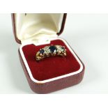 A 9CT YELLOW GOLD SET DIAMOND & SAPPHIRE RING, 4.2gms