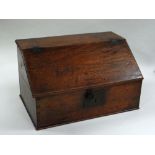 A GOOD LATE EIGHTEENTH / EARLY NINETEENTH CENTURY OAK SLOPED BIBLE BOX with original lining, two