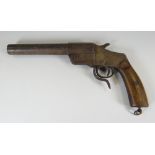 A WWI PERIOD HEBEL GERMAN FLAIR GUN having a wooden handle, serial number 16713, barrel to trigger