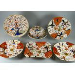 A FOUR-PIECE NINETEENTH CENTURY DERBY PORCELAIN DINNER-SERVICE with Imari type decoration,