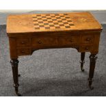 A FINE QUALITY VICTORIAN WALNUT GAMES TABLE & COMPENDIUM with marquetry and chequer top,