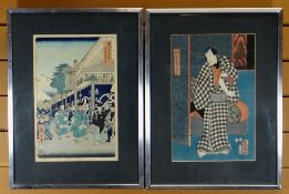 JAPANESE SCHOOL two woodblock prints - one of carnival scene, the other of a figure undressing