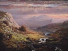 JOHN MILLER MARSHALL oil on panel - mountainous landscape with a river and seated figure with