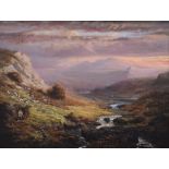 JOHN MILLER MARSHALL oil on panel - mountainous landscape with a river and seated figure with