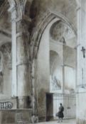 LEMITRE sepia watercolour - figure within the confines of a cathedral, signed & dated 1827, 27 x