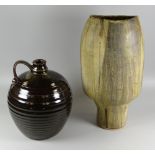 TWO JOHN NUTTGENS STUDIO POTTERY VESSELS the first with oval body tapering at the base, 16cms